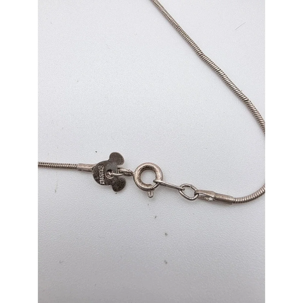 Vtg DISNEY Micki Mouse Necklace SWAROVSKI Crystal Silver‎ Plate Snake Chain 16